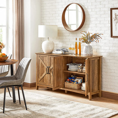 Buffet Cabinet, Sideboard, Credenza, Kitchen Storage Cabinet, with Adjustable Shelves, for Living Room, Entryway, Rustic Walnut