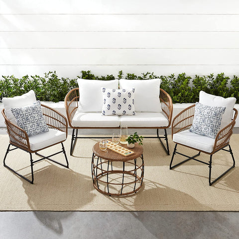 4-Piece Outdoor Rope Wicker Patio Conversation Set