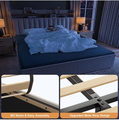 Queen Bed Frame with Headboard and Storage, Upholstered Queen Bed Frame with Storage, Queen Size Bed Frame with 2 Drawers, Queen Size Bed Frame with Storage, NO Noise,No Box Spring Needed