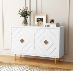 Accent Cabinet with 4 Doors and Shelves, Modern Sideboard Buffet Cabinet with Decorative Embossed Pattern Doors, Credenza Storage Cabinet for Living Room, Kitchen, Dining