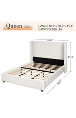 Queen Size Bed Frame, Velvet Upholstered Bed Frame with Vertical Channel Tufted Headboard, Low Profile Bed Design, No Box Spring Needed, Easy Assembly, Beige
