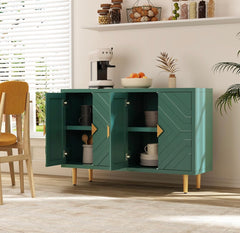 Accent Cabinet with 4 Doors and Shelves, Modern Sideboard Buffet Cabinet with Decorative Embossed Pattern Doors, Credenza Storage Cabinet for Living Room, Kitchen, Dining