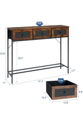 Narrow Entryway Table, Industrial Couch Table for Living Room, Hallway, Bedroom, Rustic Brown