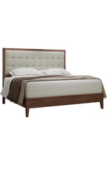 Mid Century Modern Wooden Platform Bed Frame with Upholstered Tuft Headboard Fluted Leg Base, Bed,Walnut