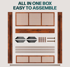 Queen Bed Frame and Headboard Unique Geometric, Mid Century Modern, Solid Acacia Wood, No Box Spring Needed, 12 Strong Wood Slats Support, Easy Assembly, Dark Chocolate