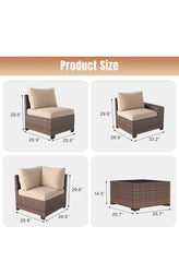 6 Pieces Patio Furniture Set Wicker Rattan Outdoor Sectional Conversation Set with Coffee Table and 4” Thickened Cushions, Beige (Waterproof Cover Included)