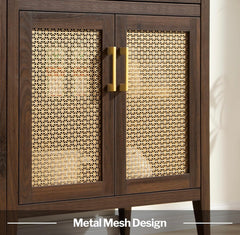 Sideboard Buffet Cabinet Set of 2, Wooden Credenza Storage Cabinet with Drawers and Metal Mesh Doors, Mid Century Modern Console Coffee Bar for Living Room and Entryway, Espresso Walnut