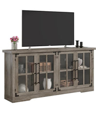 63" Farmhouse TV Stand with 4 Glass Doors, Modern Buffet Sideboard Cabinet with Storage, Entertainment Center with Adjustable Shelf for TV's up to 75"