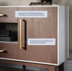 Mid-Century Modern Side Table with Two Drawers and Enclosed Cabinets, Sideboard Buffet Table for Kitchen, Living Room, or Hallway - Tristan (Dark Walnut)