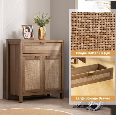 Boho Credenzas Farmhouse Buffet Table Console Coffee Bar Cabinet for Entryway Living Dining Room, Natural Oak