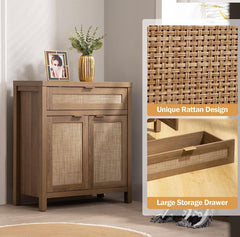 Boho Credenzas Farmhouse Buffet Table Console Coffee Bar Cabinet for Entryway Living Dining Room, Natural Oak
