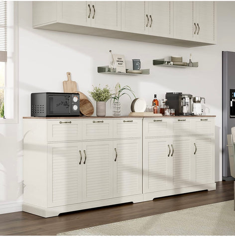 Kitchen Sideboard Buffet Cabinet with Storage, 15.7"D x 53.5"W x 35.1"H, Buffet Server Bar with 3 Shutter Doors and 3 Drawers, Wine Cabinet, Coffee Bar Cabinet for Living Room, Dining Room, White Oak