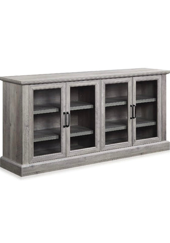 70 Inch Sideboard Buffet Cabinet, Entertainment Center with Storage, Glass Display Cabinet with Adjustable Shelves Console Table Storage Cabinet for Living Room, Dining Room, Gray Wash