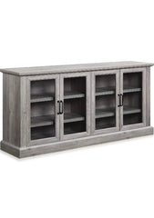 70 Inch Sideboard Buffet Cabinet, Entertainment Center with Storage, Glass Display Cabinet with Adjustable Shelves Console Table Storage Cabinet for Living Room, Dining Room, Gray Wash