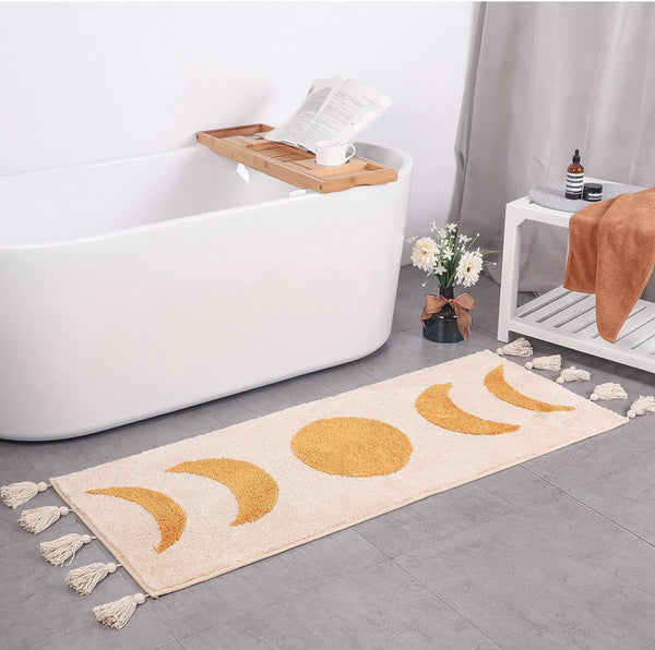 - Half Moon Bohemian Rugs for Bathroom, Bedroom Moon Rug College Dorm Room Decor Boho Area Rug Beige Neutral Creamy Orange 20x60