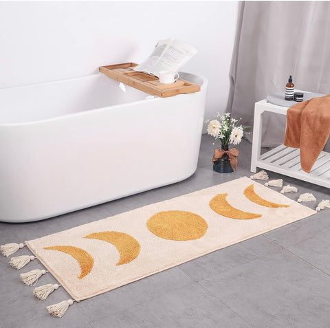 - Half Moon Bohemian Rugs for Bathroom, Bedroom Moon Rug College Dorm Room Decor Boho Area Rug Beige Neutral Creamy Orange 20x60