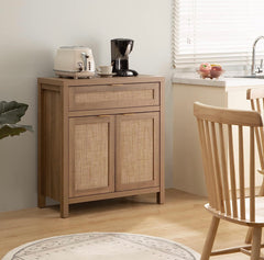 Boho Credenzas Farmhouse Buffet Table Console Coffee Bar Cabinet for Entryway Living Dining Room, Natural Oak