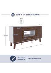 Mid-Century Modern Side Table with Two Drawers and Enclosed Cabinets, Sideboard Buffet Table for Kitchen, Living Room, or Hallway - Tristan (Dark Walnut)