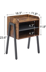 Nightstand Industrial Side End Table/Stackable Accent Furniture with 2-Tier Open Storage Compartments for Bedroom, Living Room and Small Spaces, 2 Pack, Brown+Black