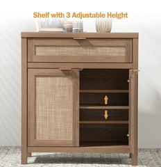 Boho Credenzas Farmhouse Buffet Table Console Coffee Bar Cabinet for Entryway Living Dining Room, Natural Oak