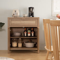Boho Credenzas Farmhouse Buffet Table Console Coffee Bar Cabinet for Entryway Living Dining Room, Natural Oak