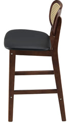 Counter Height Bar Stools , PU Leather Upholstered Counter Stool with Rattan Back and Solid Wood Frame Mid-Century Modern Bar Chair for Dining Room Kitchen Island, Black
