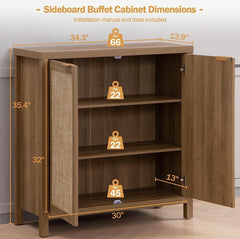 Farmhouse Accent Credenza Cabinet - Cupboard Console Table for Dining Room Bar - Natural