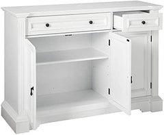 White Finish Wood Buffet Breakfront Cabinet Console Table With Storage, Drawers, Shelves