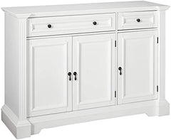 White Finish Wood Buffet Breakfront Cabinet Console Table With Storage, Drawers, Shelves