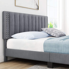 King Size Bed Frame, Adjustable Headboard, 10 Inch Upholstered Platform, Bedstead, Mattress Foundation, Wooden Slats Support, No Box Spring Needed, Easy Assembly - Black