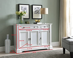 White Finish Wood Buffet Breakfront Cabinet Console Table With Storage, Drawers, Shelves