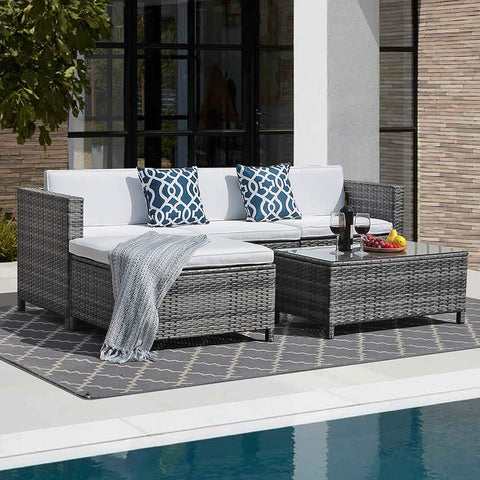 5 Pieces All-Weather Outdoor Sectional Sofa Set