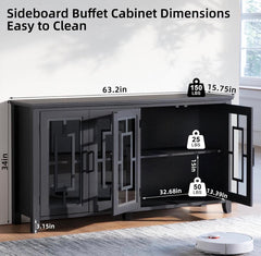 Buffet Sideboard Storage Cabinet with Glass Doors,Black