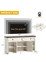 Farmhouse TV Stand for 65 Inch TV, 31.5" Tall Entertainment Center w/3 Drawers & Shutter Doors, Rustic Media Console Cabinet w/Storage Shelves, Wood Television Stand for Living Room, Rustic White