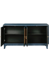 Rattan Sideboard Buffet Cabinet, Storage Cabinet with 4 Rattan Doors, Console Table for Living Room, Hallway, Entryway (Blue)