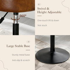 Adjustable Vanity Stool, 360°Swivel Vanity Chair for Makeup Room, Brown Stool Chair for Vanity, Small Faux Leather Vanity Stools for Bathroom, Living Room