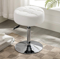 Adjustable Vanity Stool, 360°Swivel Vanity Chair for Makeup Room, Brown Stool Chair for Vanity, Small Faux Leather Vanity Stools for Bathroom, Living Room