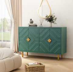 Accent Cabinet with 4 Doors and Shelves, Modern Sideboard Buffet Cabinet with Decorative Embossed Pattern Doors, Credenza Storage Cabinet for Living Room, Kitchen, Dining