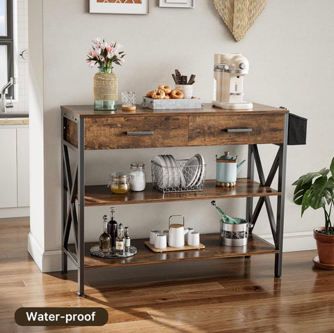 39" Console Table with 2 Drawers, Industrial Entryway Table with 3 Tier Storage Shelves, Narrow Sofa Table for Entry Way, Hallway, Couch, Living Room, Kitchen, Rustic Brown