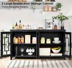 Buffet Sideboard Storage Cabinet with Glass Doors,Black
