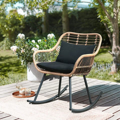 Patio Wicker Rocking Chairs Set of 2 Black