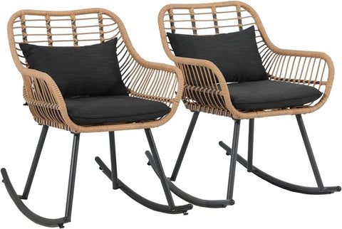 Patio Wicker Rocking Chairs Set of 2 Black