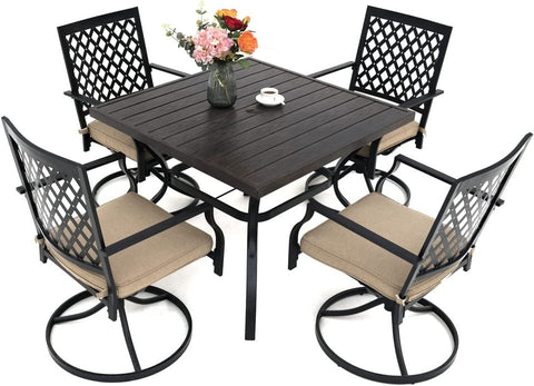4 Outdoor Swivel Dining Chairs and 1 Square Outdoor Table Furniture Set ,Beige