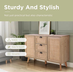 Kitchen Buffet Cabinet with Storage, Credenza, Buffets & Sideboards, Natural Rattan Cabinet, Accent Cabinet, Entertainment Center with Storage (Natural Oak)