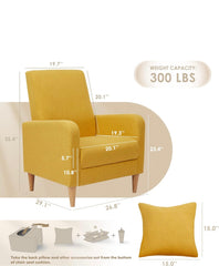 Modern Upholstered Accent Chair Armchair with Pillow, Fabric Reading Living Room Side Chair,Single Sofa with Lounge Seat and Wood Legs,Yellow