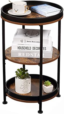 Industrial Round Sofa Table, Outdoor Accent Coffee Table, Rustic Brown