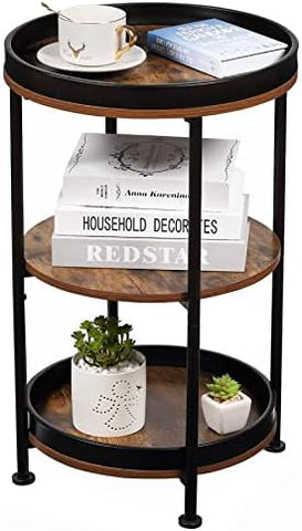 Industrial Round Sofa Table, Outdoor Accent Coffee Table, Rustic Brown