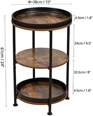 Industrial Round Sofa Table, Outdoor Accent Coffee Table, Rustic Brown