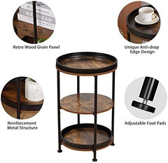 Industrial Round Sofa Table, Outdoor Accent Coffee Table, Rustic Brown