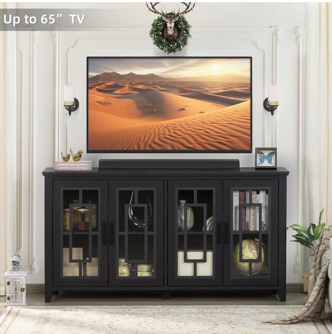 Buffet Sideboard Storage Cabinet with Glass Doors,Black